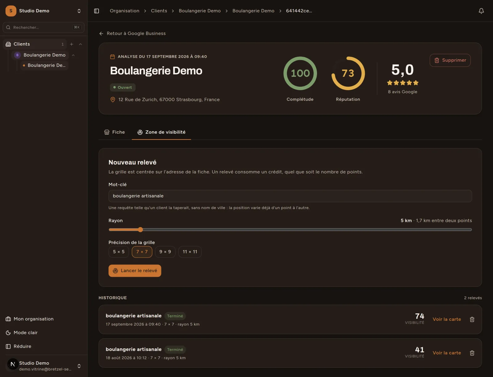 Configuration d’un relevé GeoGrid Google Maps dans Bretzel SEO