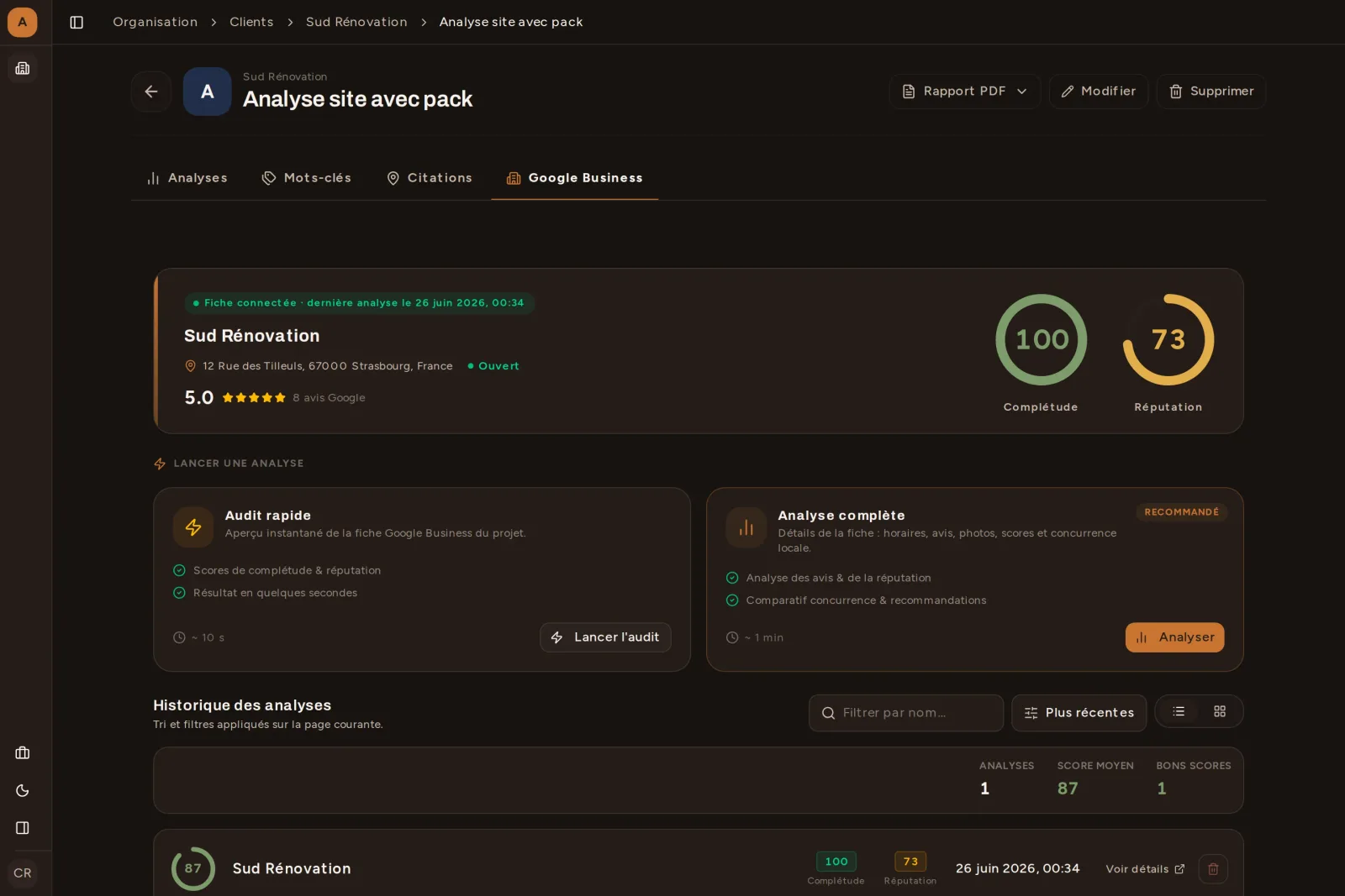 Audit Google Business Profile dans Bretzel SEO